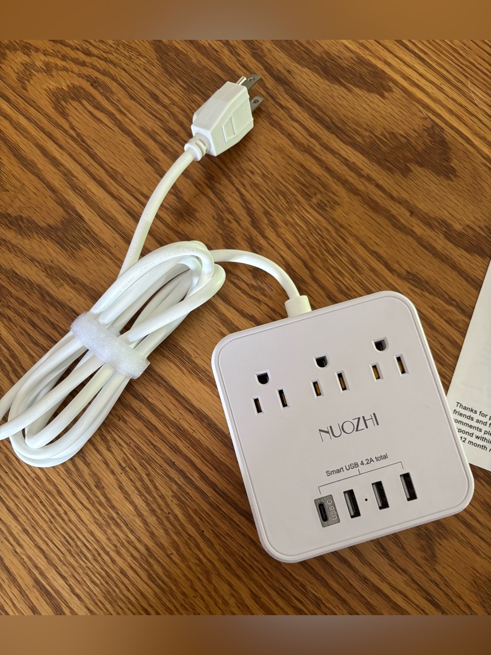 White 3-Outlet Power Strip with USB Ports